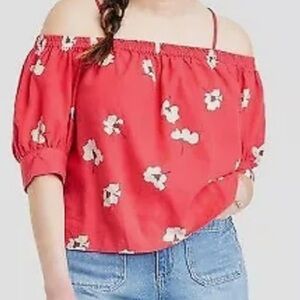 Universal Thread Red Off-Shoulder Floral Top
